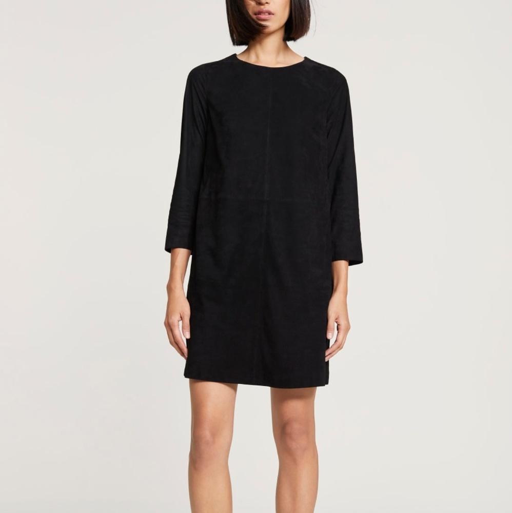 Leather and suede black dress